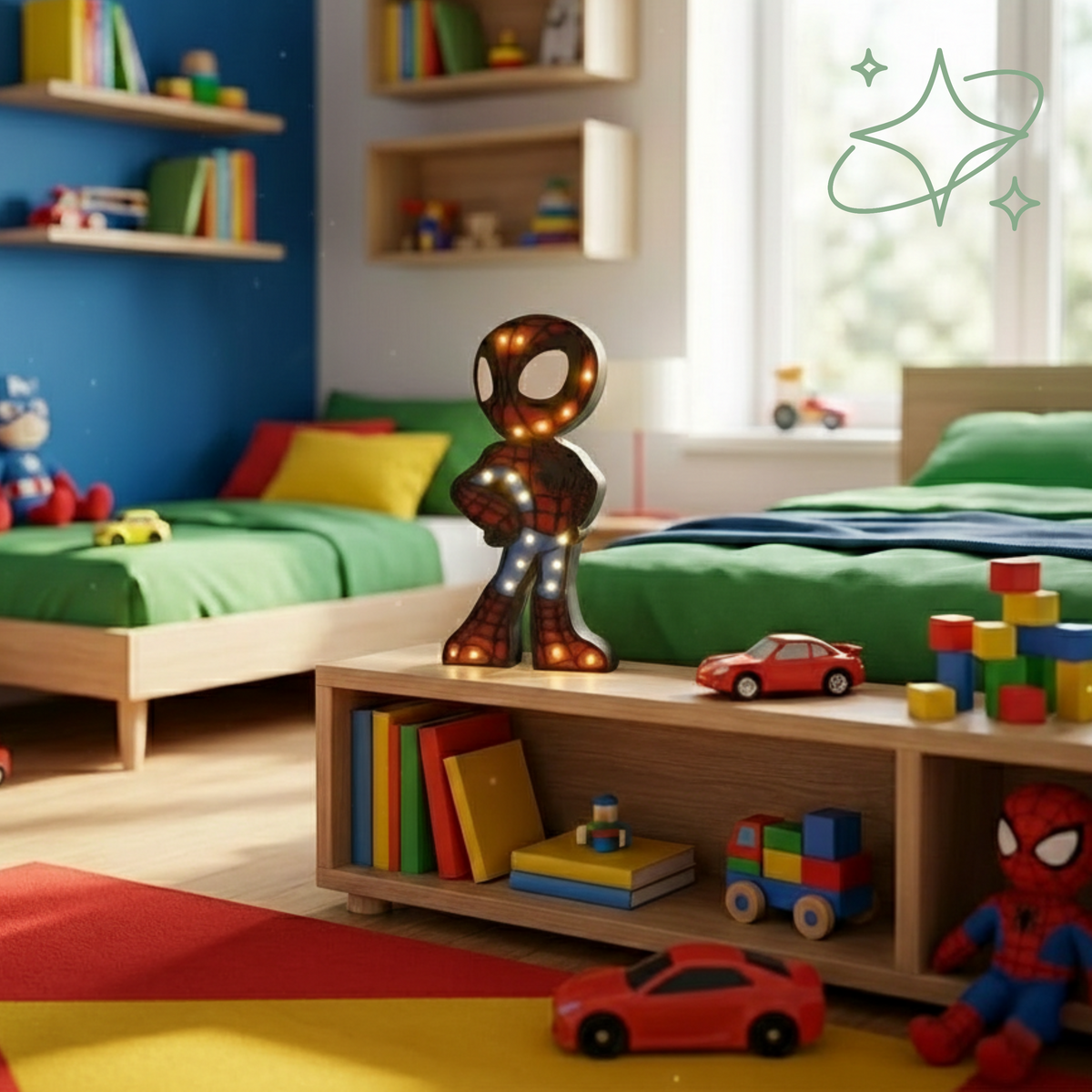 Lampada Spiderman Hero LED 33cm - Luce Notturna da Comodino in MDF - AllCraftLab