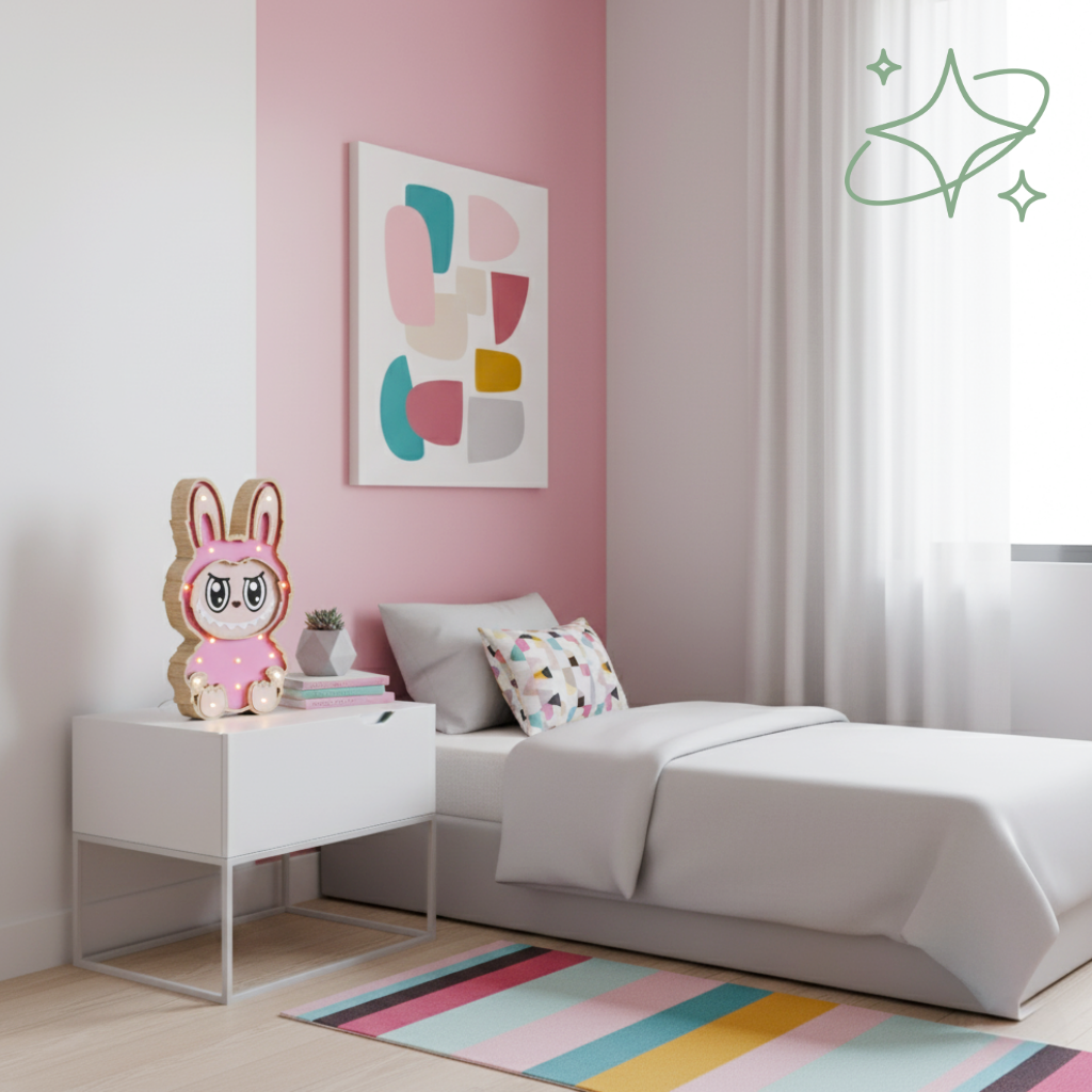La Lampada Labubu LED da Comodino - Luce Notturna di Design in MDF - AllCraftLab