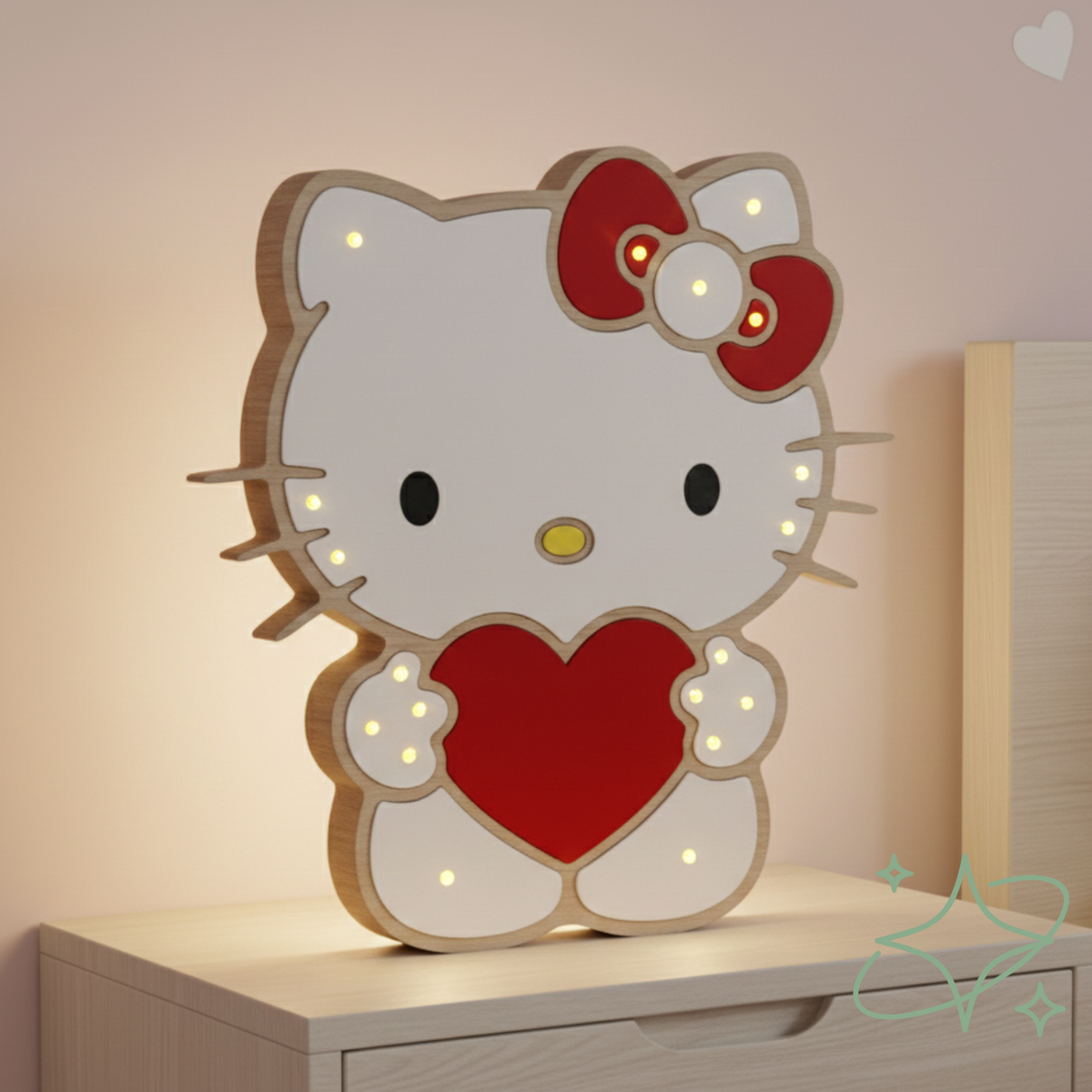 Lampada Hello Kitty con Cuore LED - Luce Notturna Bambini in MDF - AllCraftLab