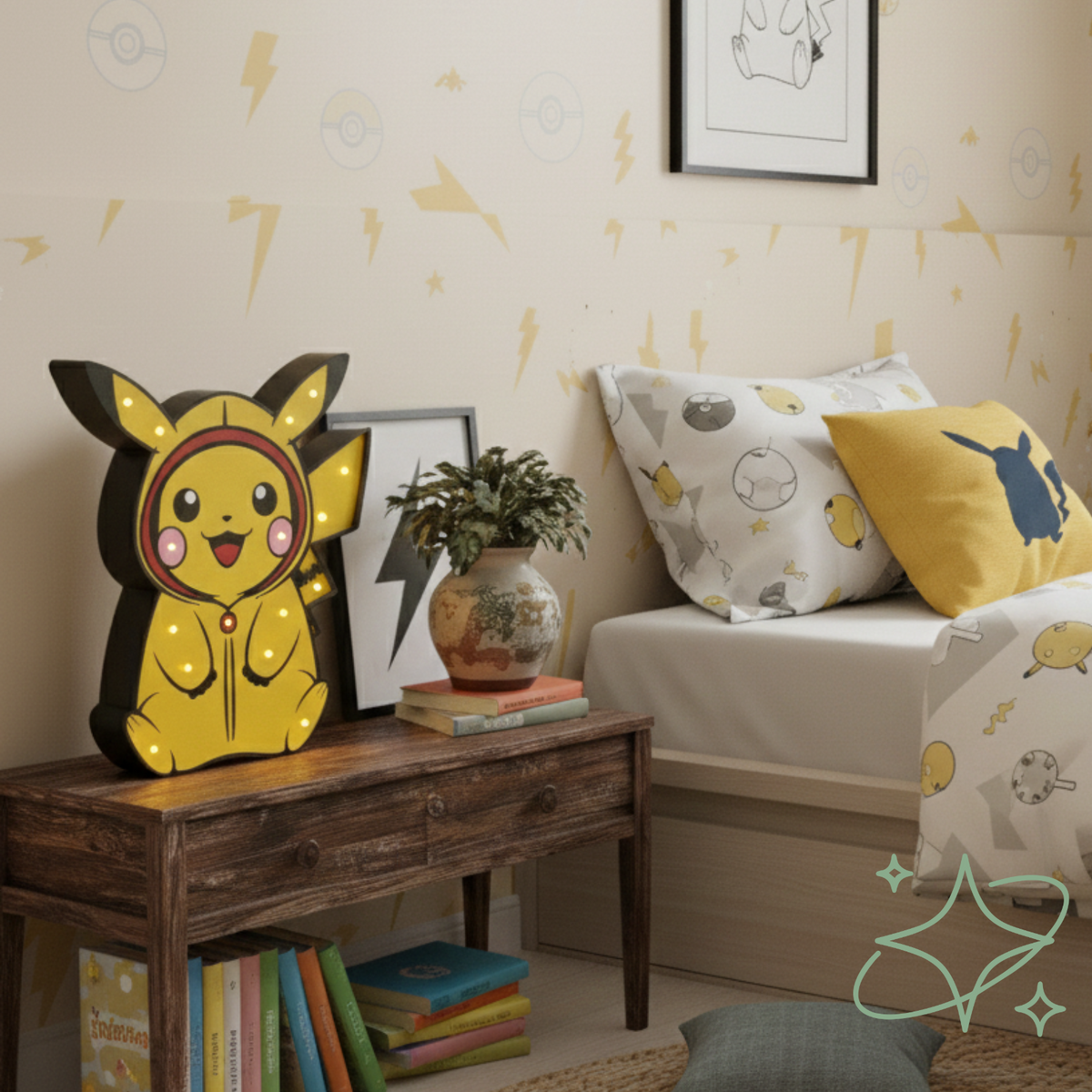 Lampada Pikachu LED da Comodino - Luce Notturna Pokémon per Bambini in MDF - AllCraftLab