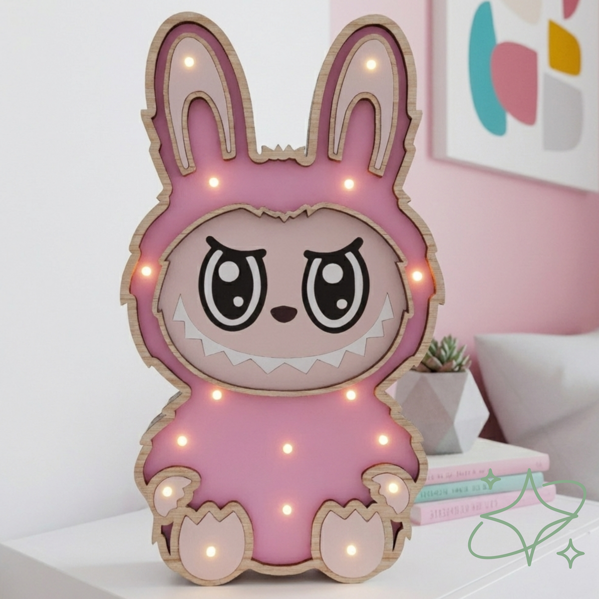 La Lampada Labubu LED da Comodino - Luce Notturna di Design in MDF - AllCraftLab