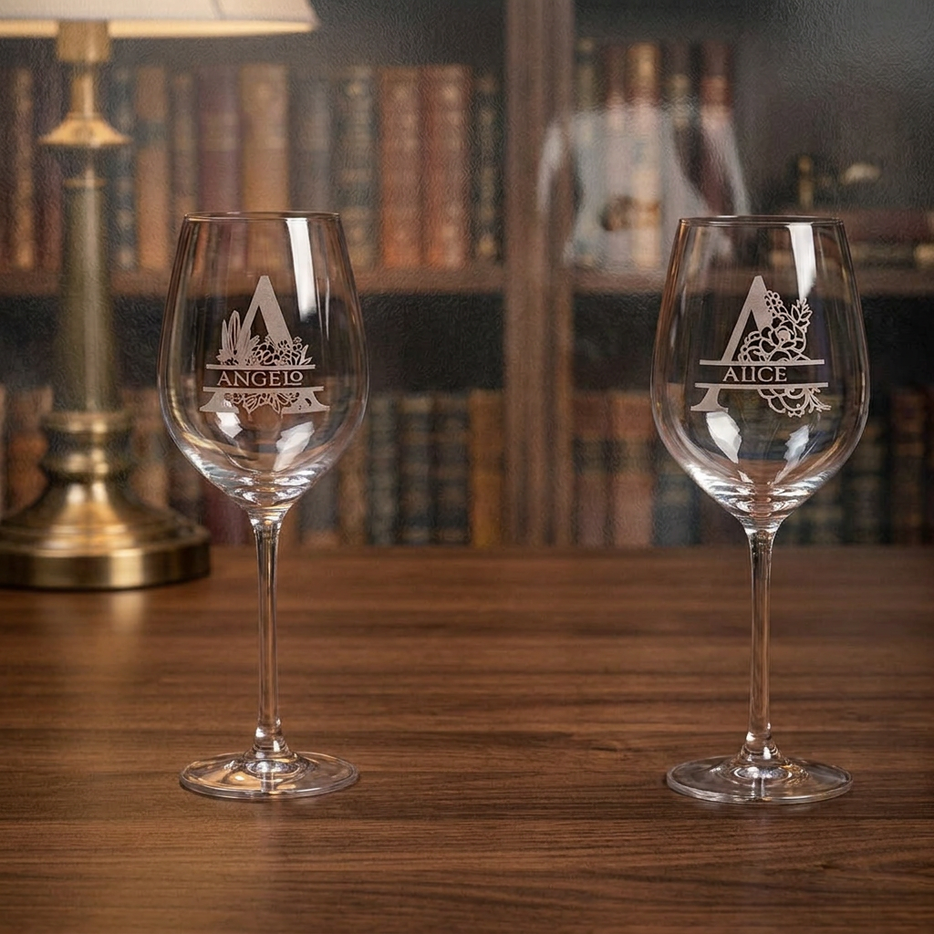 Set vino personalizzato con 2 calici incisi e wine caddy in noce