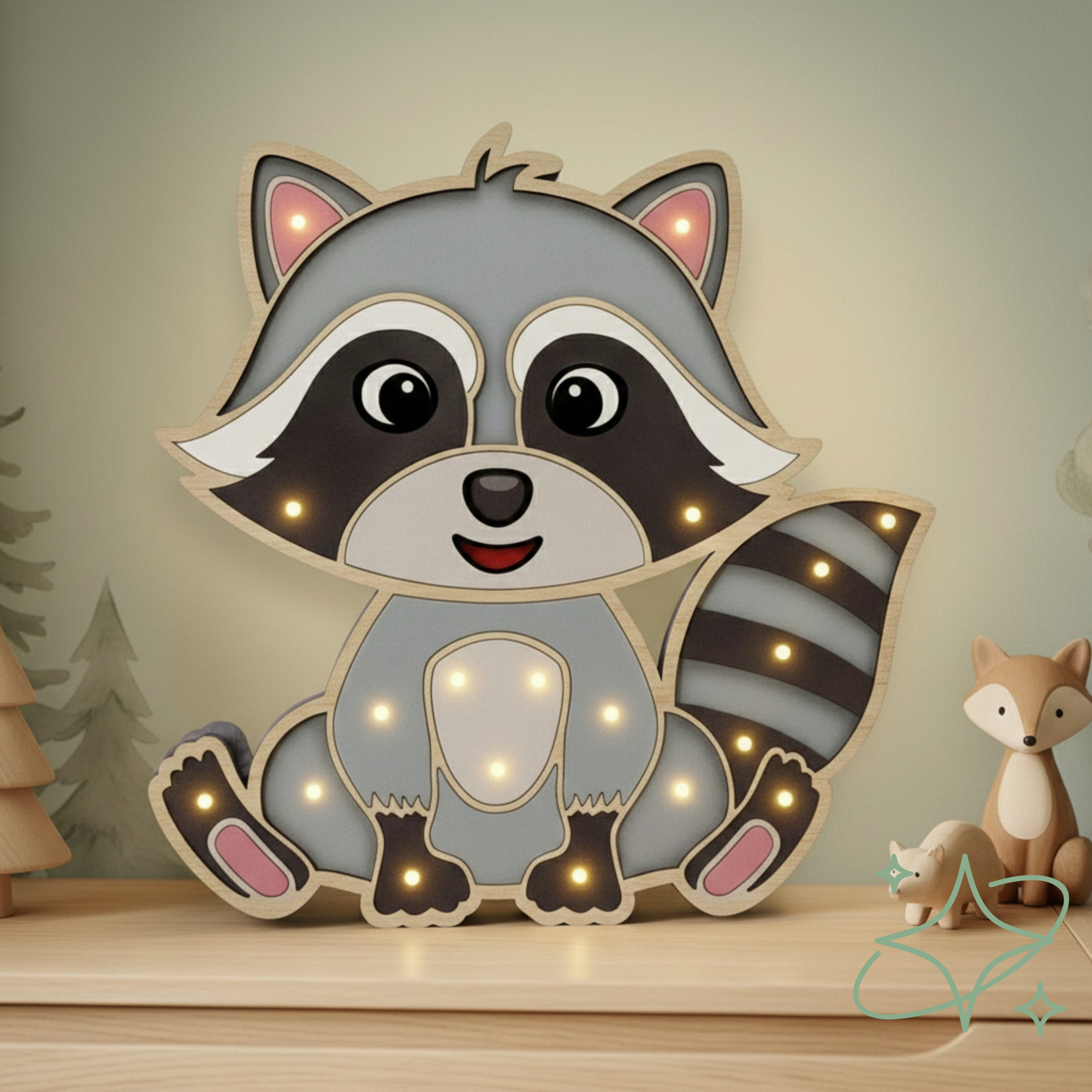 Lampada per Bambini Orsetto Lavatore in Legno Artigianale - Luce Notte Cameretta | AllCraft