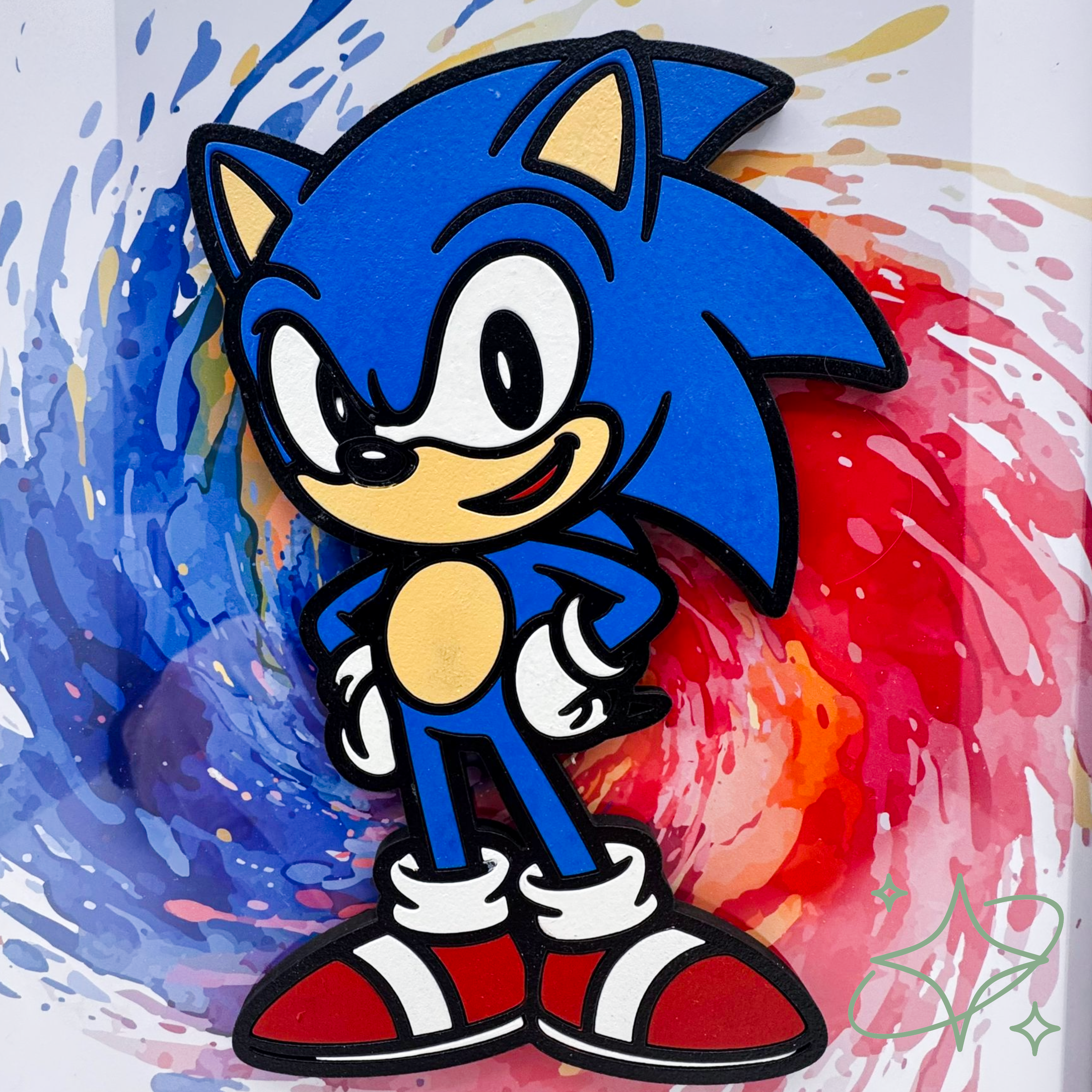 Cornice Personalizzata Sonic con Nome - Decorazione 3D in Legno su Vetro - Formato A4 - Idea Regalo Bambini