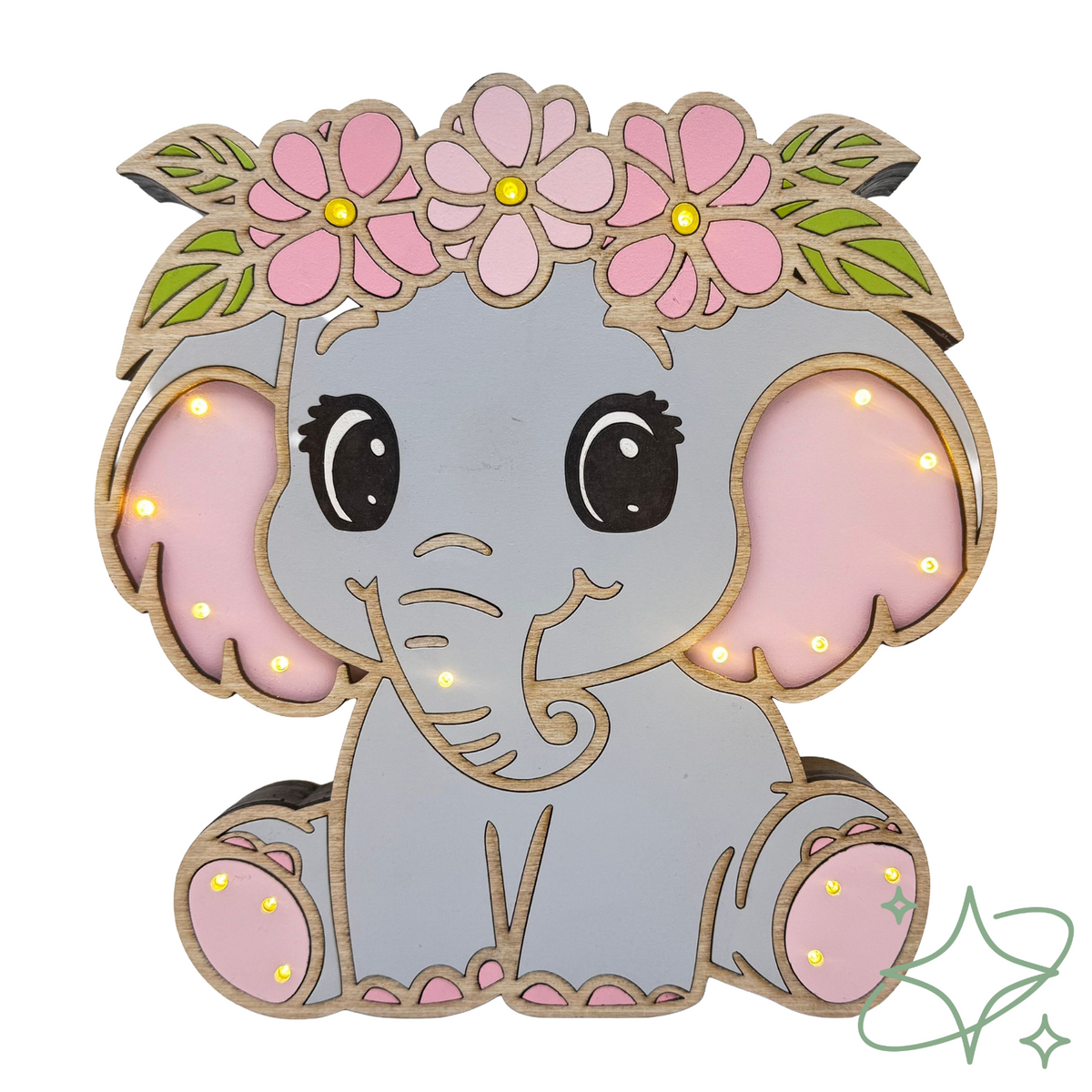 Lampe Éléphant Flor LED - Veilleuse de Crèche en MDF - AllCraftLab