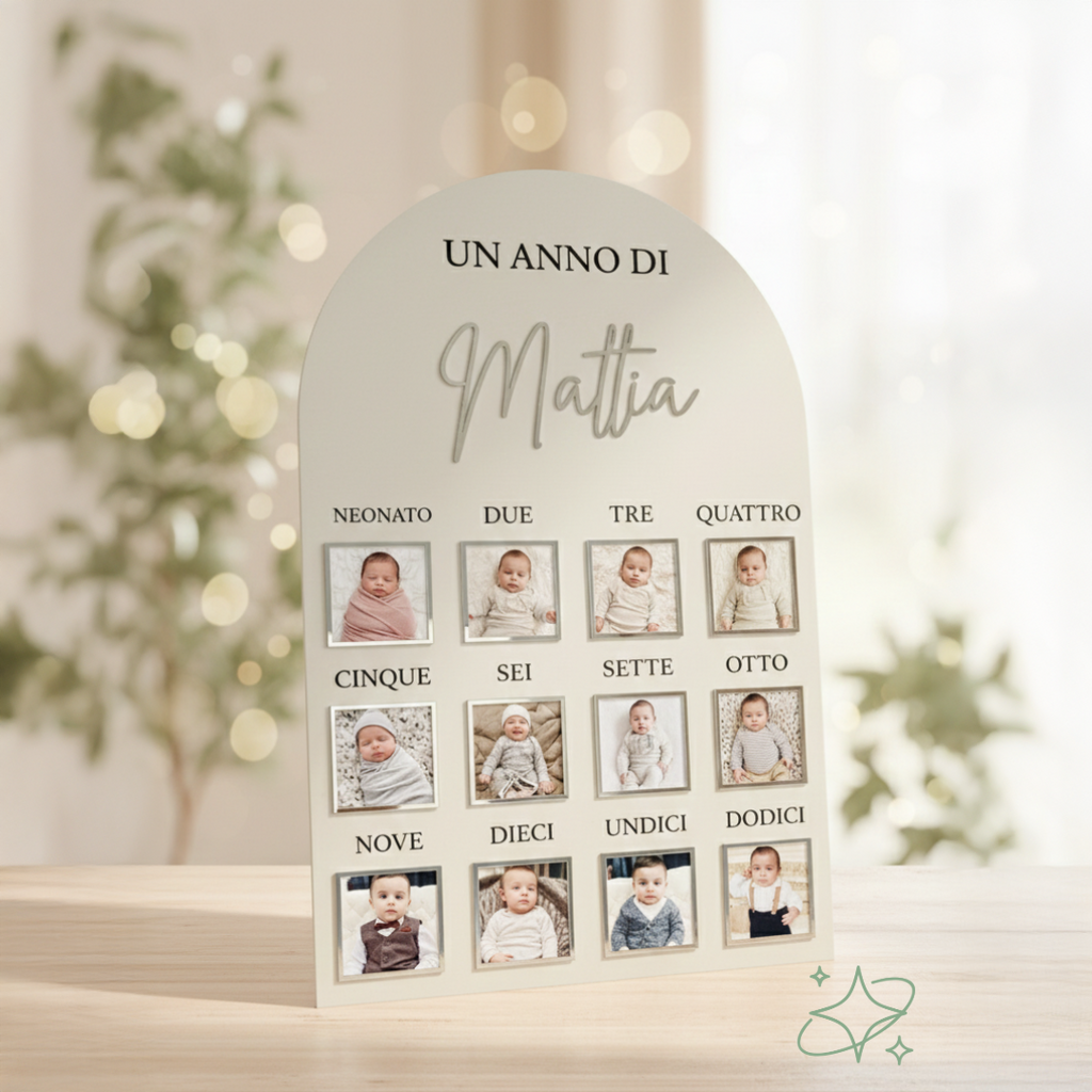 Bundle Nascita "Legno & Luce": Lampada Elefante + Pannello Primo Anno in Acrilico