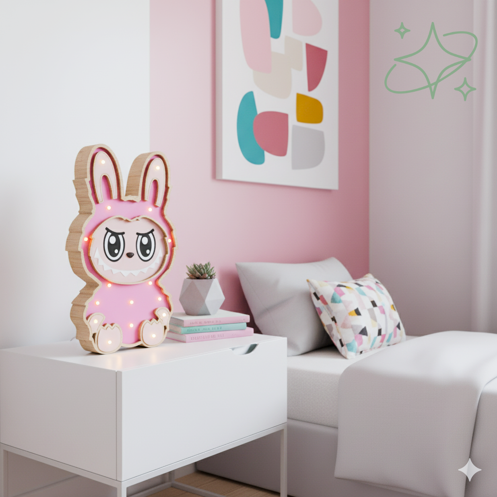 Lampada  per Cameretta Labubu in Legno Artigianale - Luce Notte per Cameretta | AllCraft