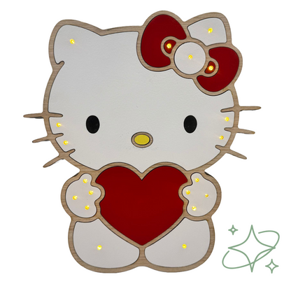Lampada Hello Kitty con Cuore LED - Luce Notturna Bambini in MDF - AllCraftLab