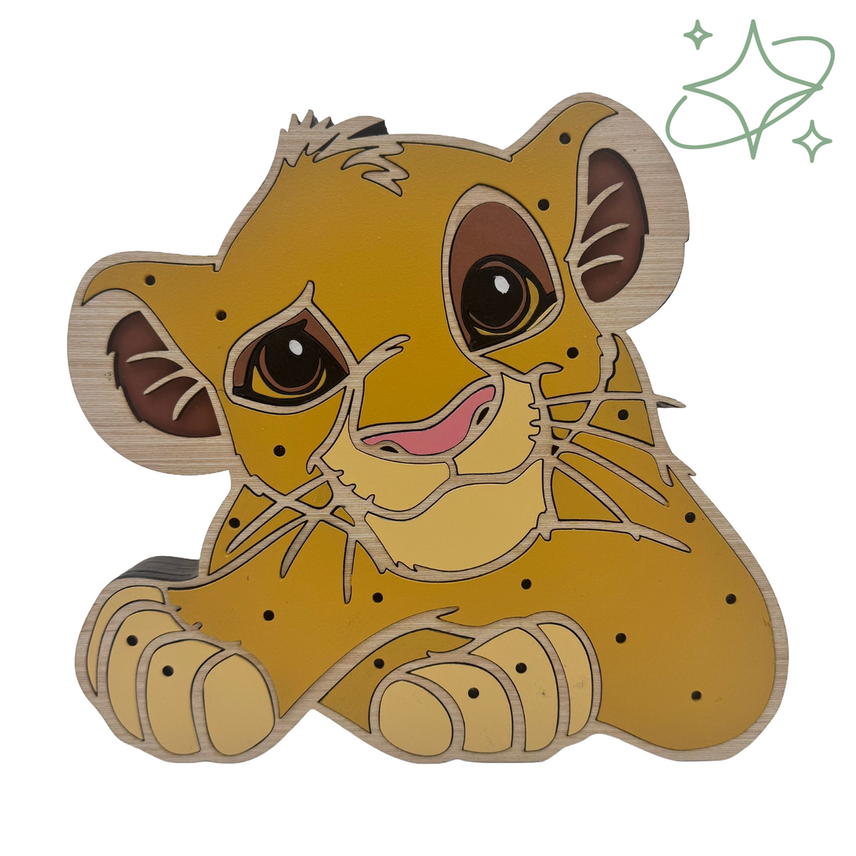 Lampada Simba Re Leone LED da Comodino - Luce Notturna Neonati in MDF - AllCraftLab