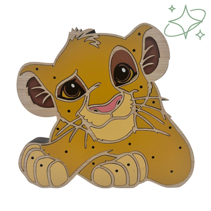 Lampada Simba Re Leone LED da Comodino - Luce Notturna Neonati in MDF - AllCraftLab