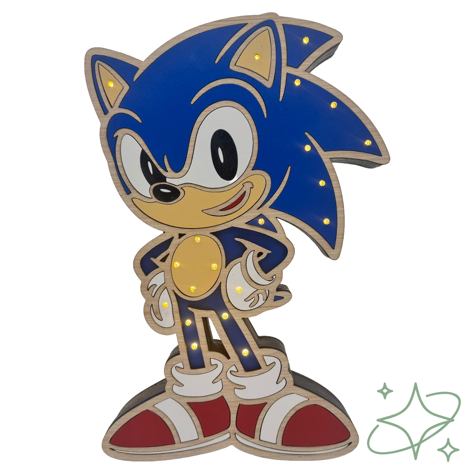 Lampada per Bambini Sonic in Legno Artigianale - Luce Notte per Cameretta | AllCraft