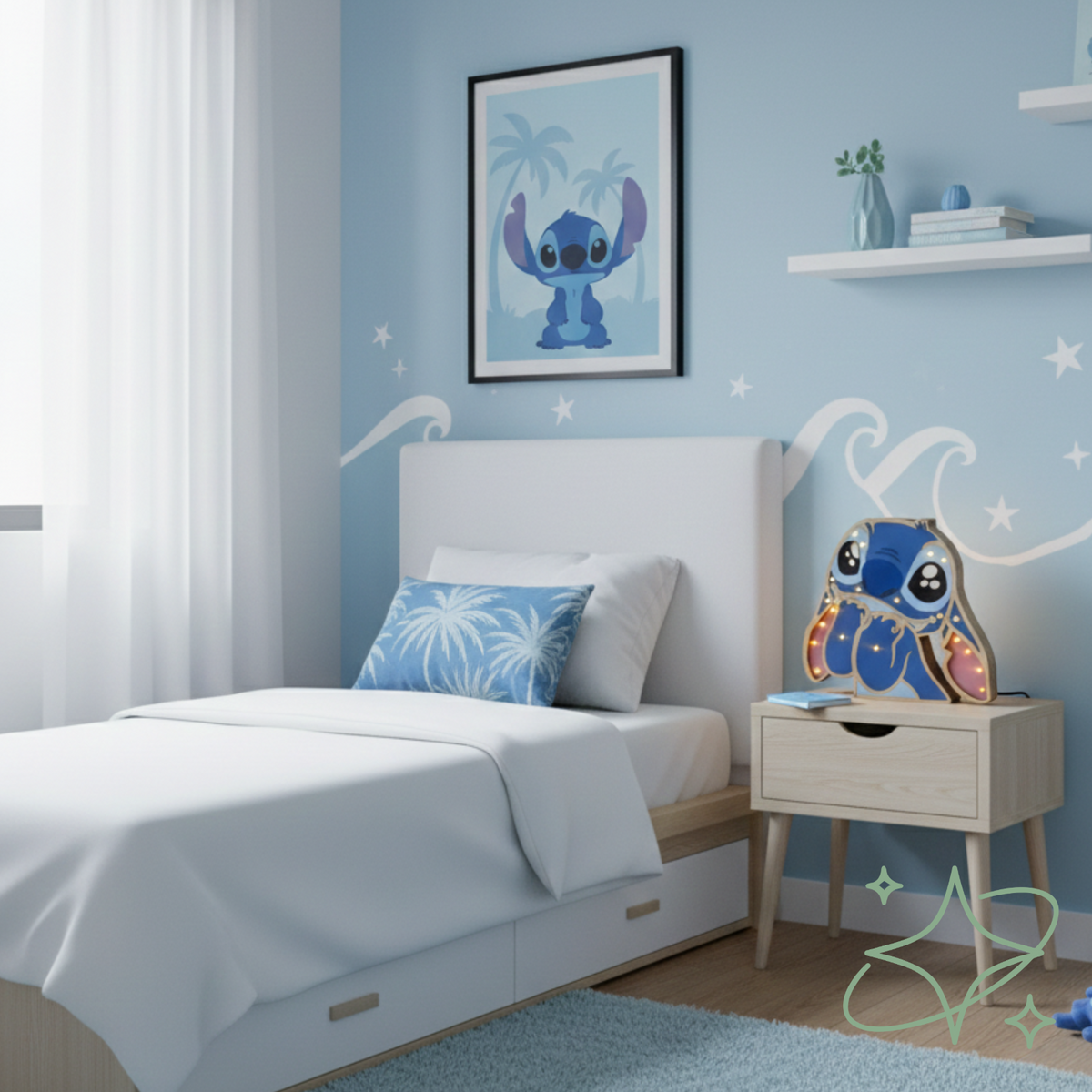 Lampada Stitch LED da Comodino - Luce Notturna Bambini in MDF - AllCraftLab