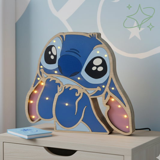 Lampada Stitch LED da Comodino - Luce Notturna Bambini in MDF - AllCraftLab