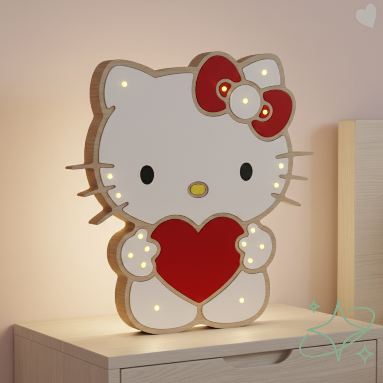 Lampada Hello Kitty Cuore in Legno Artigianale - Luce Notte | AllCraft