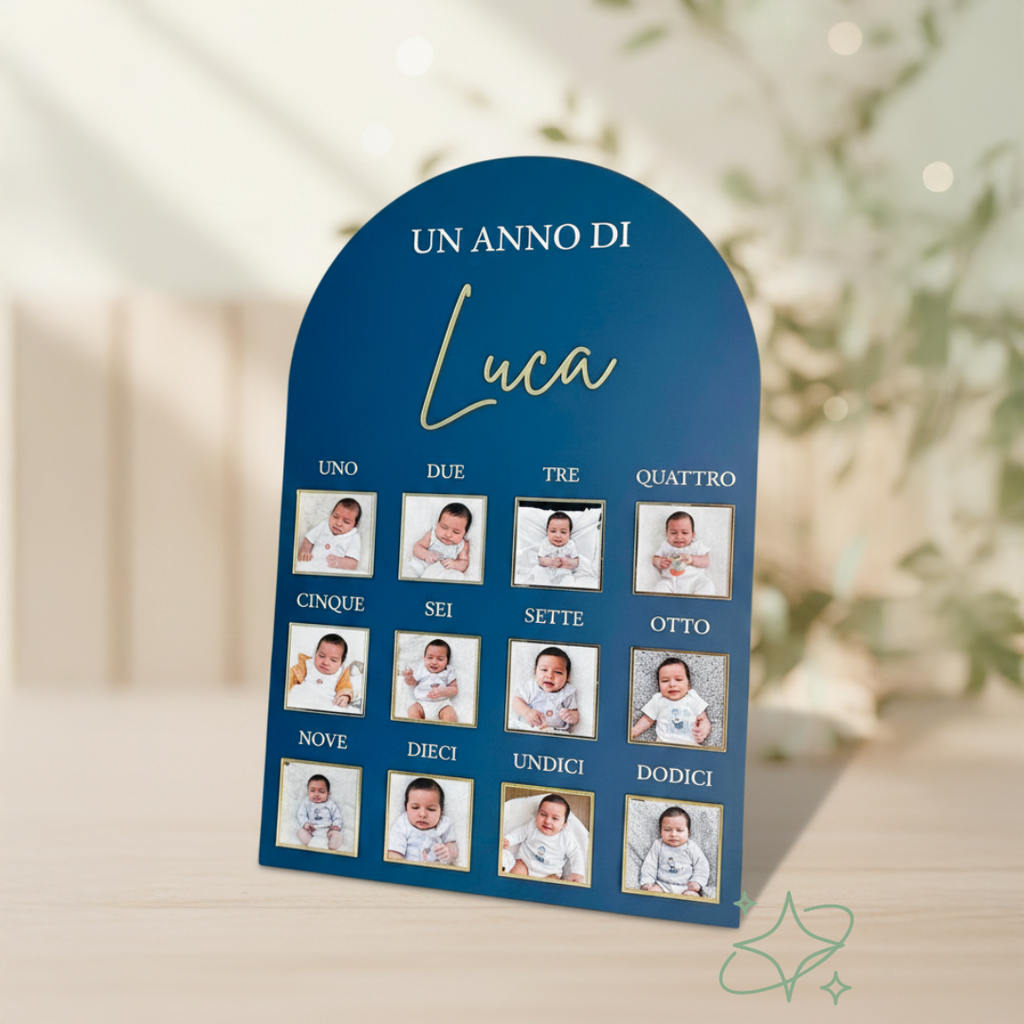 Bundle Nascita "Legno & Luce": Lampada Elefante + Pannello Primo Anno in Acrilico