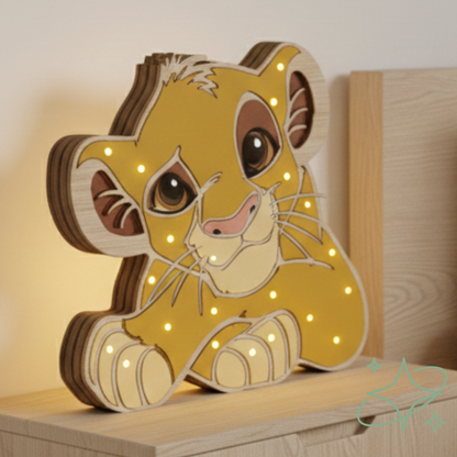 Lampada Simba Re Leone LED da Comodino - Luce Notturna Neonati in MDF - AllCraftLab