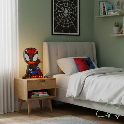 Lampada Spiderman LED da Comodino - Luce Notturna Bambini in MDF - AllCraftLab