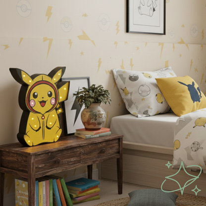 Lampada Pikachu LED da Comodino - Luce Notturna Pokémon per Bambini in MDF - AllCraftLab