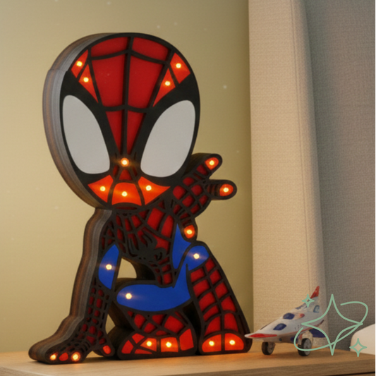 Lampada Spiderman LED da Comodino - Luce Notturna Bambini in MDF - AllCraftLab