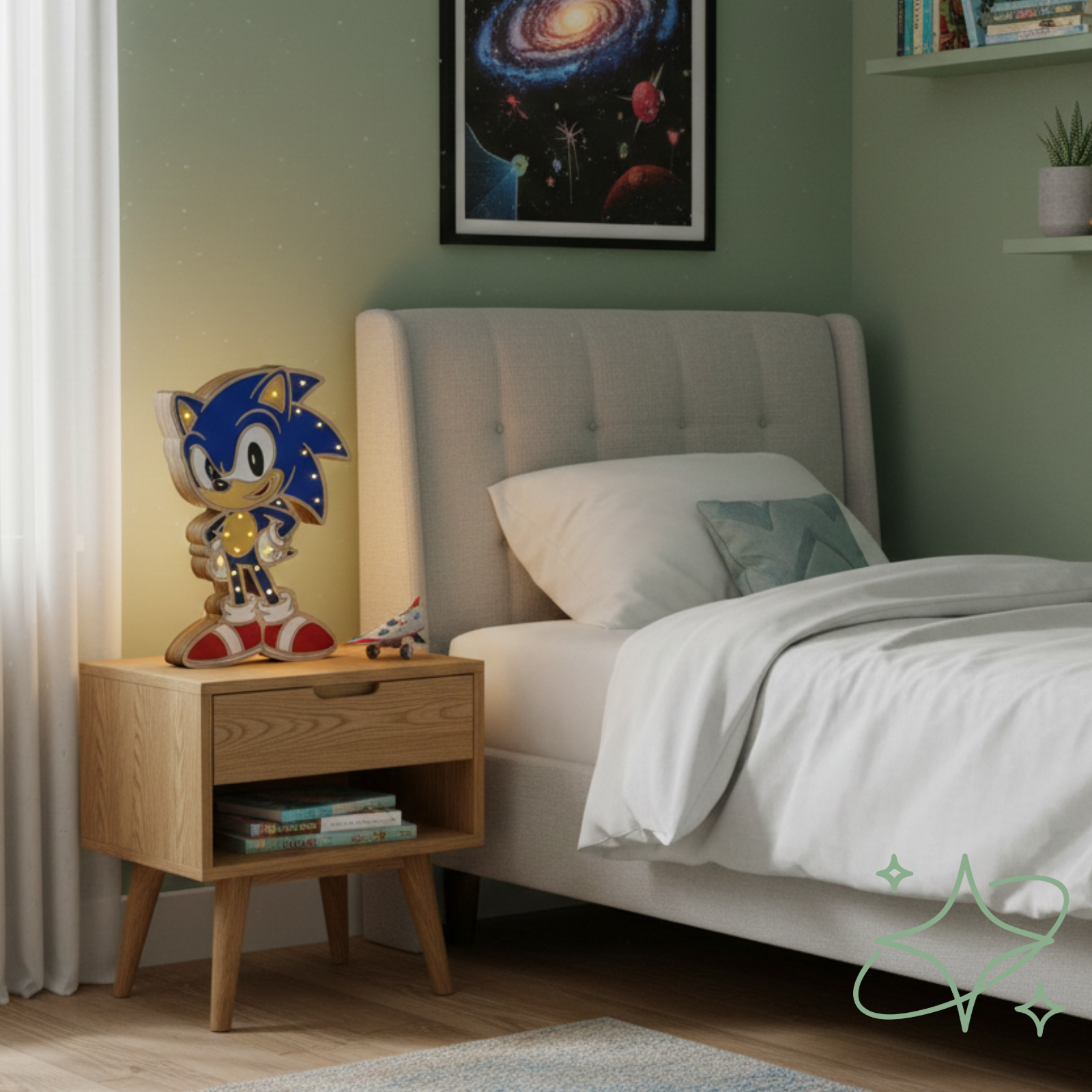 Lampada per Bambini Sonic in Legno Artigianale - Luce Notte per Cameretta | AllCraft