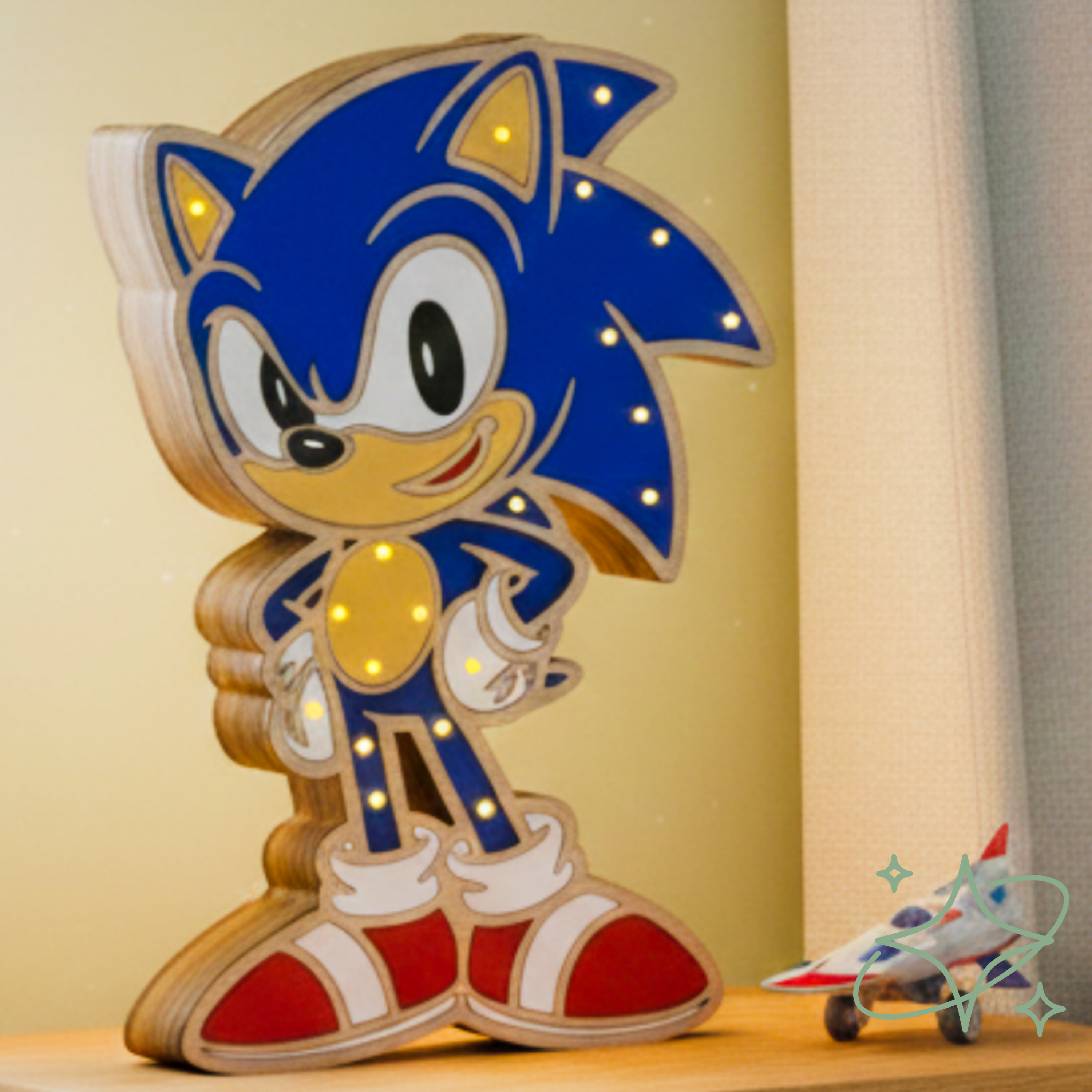 Lampada per Bambini Sonic in Legno Artigianale - Luce Notte per Cameretta | AllCraft