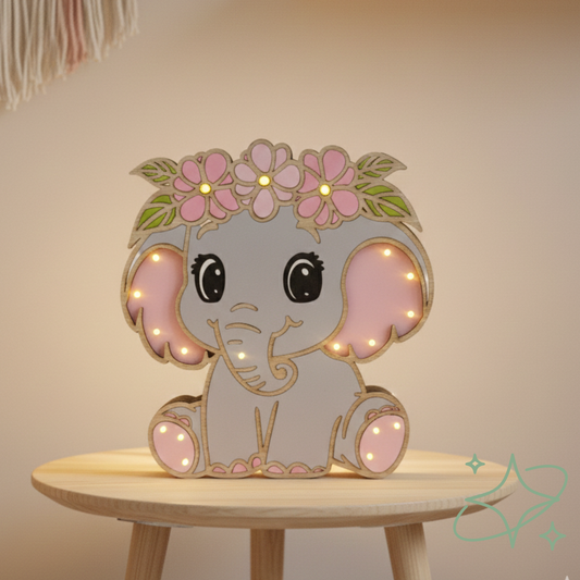 Lampe Éléphant Flor LED - Veilleuse de Crèche en MDF - AllCraftLab