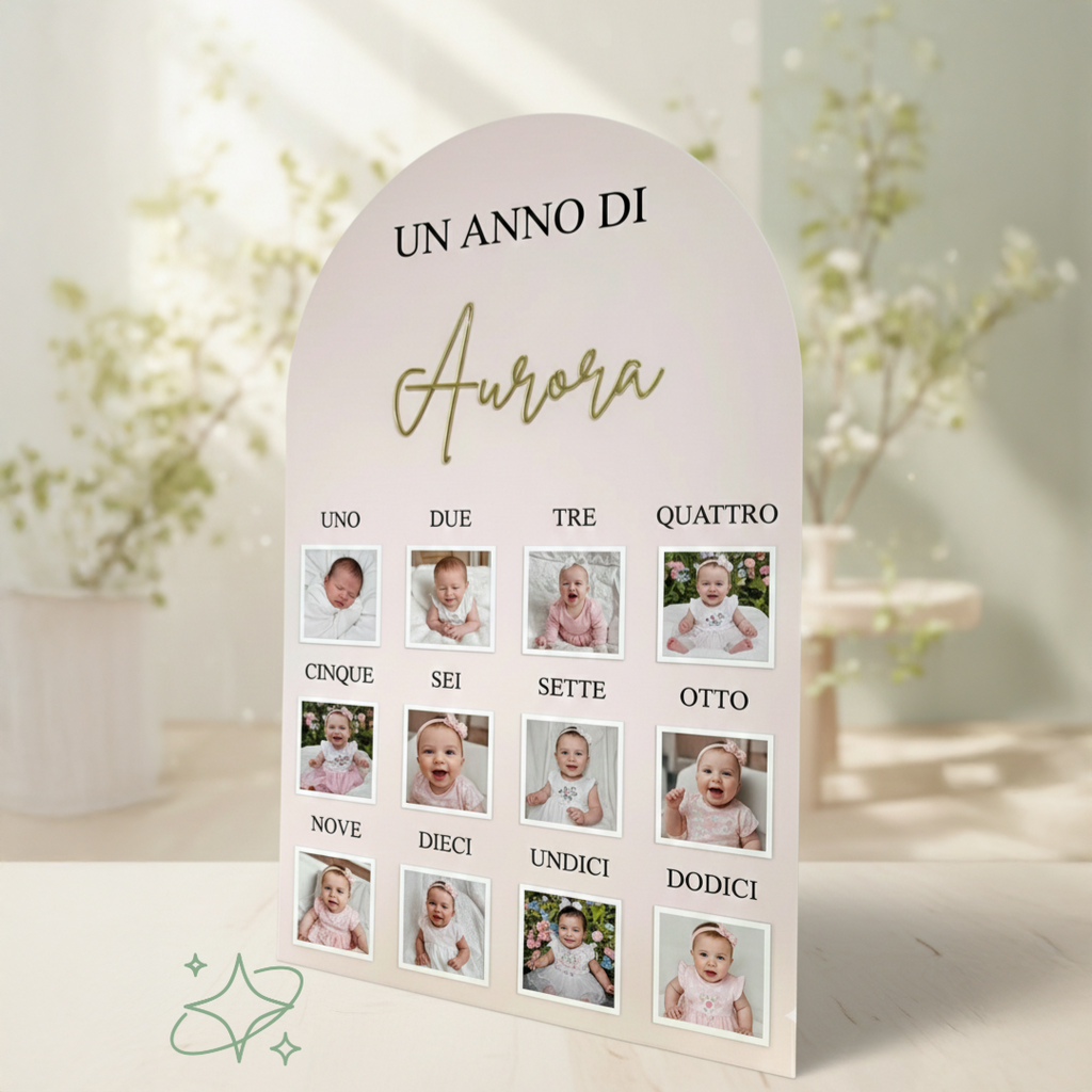 Bundle Nascita "Legno & Luce": Lampada Elefante + Pannello Primo Anno in Acrilico