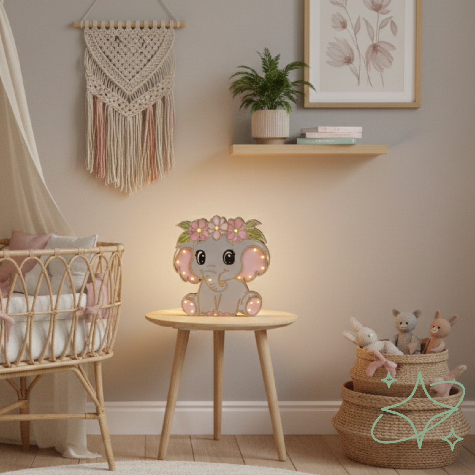 Lampada Elefantino Flor in Legno Artigianale - Luce Notte per Cameretta | AllCraft