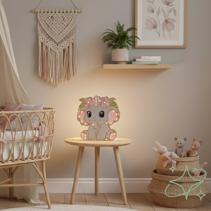 Lampe Éléphant Flor LED - Veilleuse de Crèche en MDF - AllCraftLab