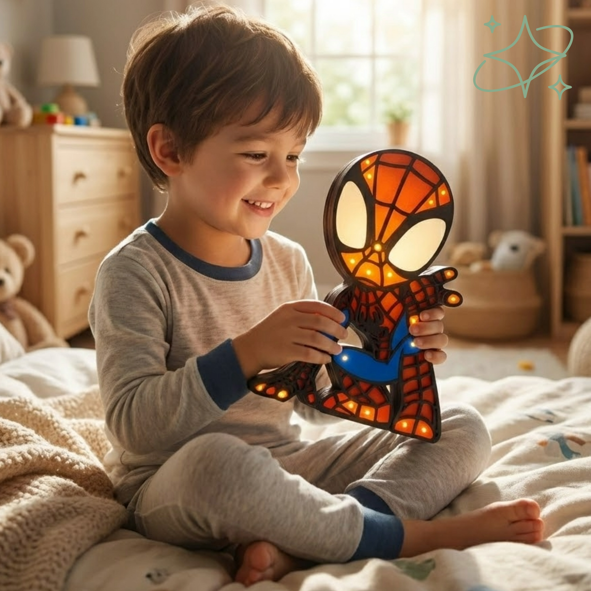 Lampada Spiderman LED da Comodino - Luce Notturna Bambini in MDF - AllCraftLab