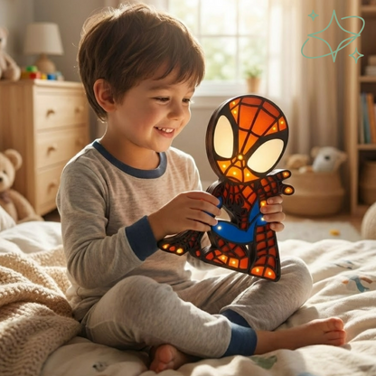 Lampada Spiderman LED da Comodino - Luce Notturna Bambini in MDF - AllCraftLab