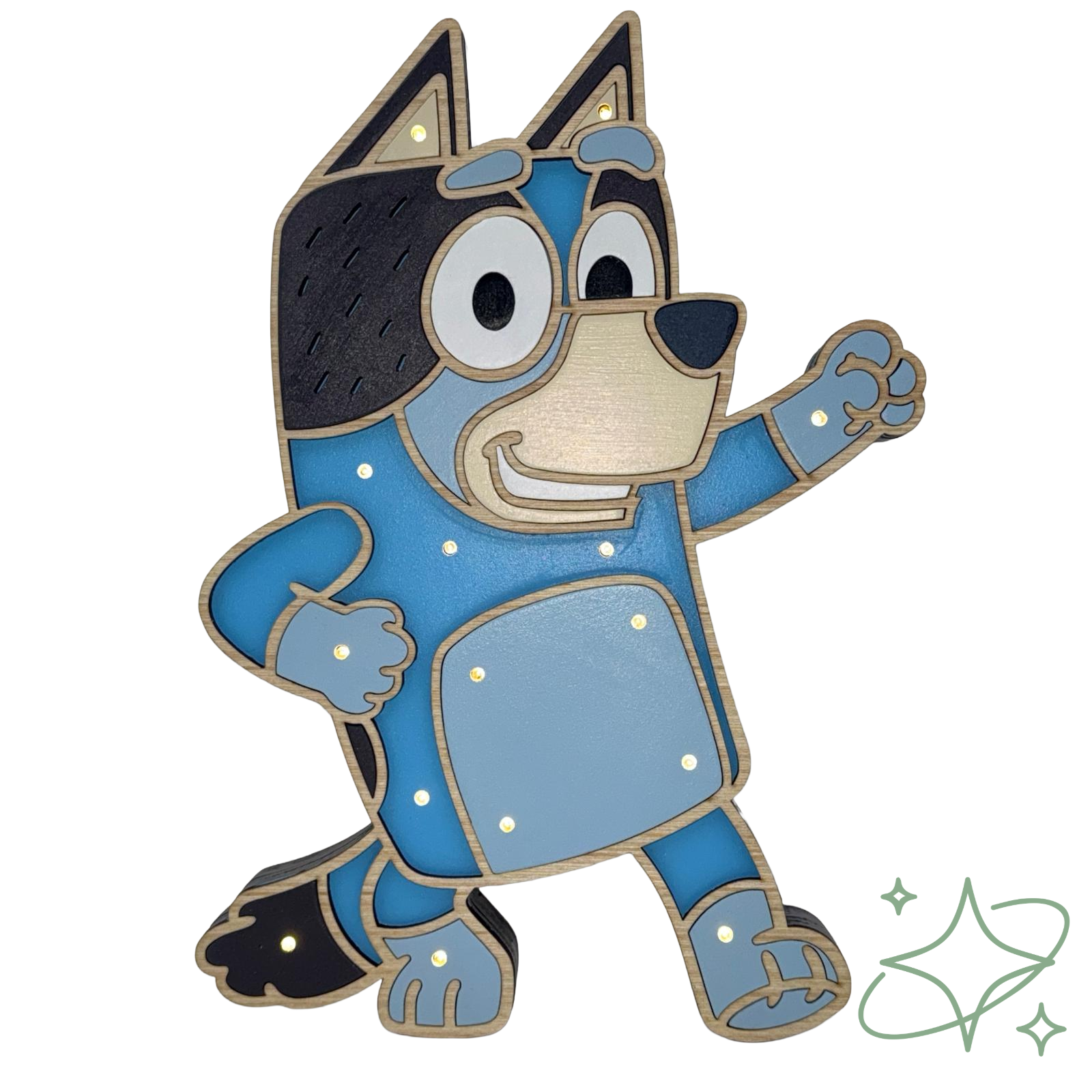 Lampada per Bambini Bluey - Luce Notturna Personalizzata in Legno per Cameretta.