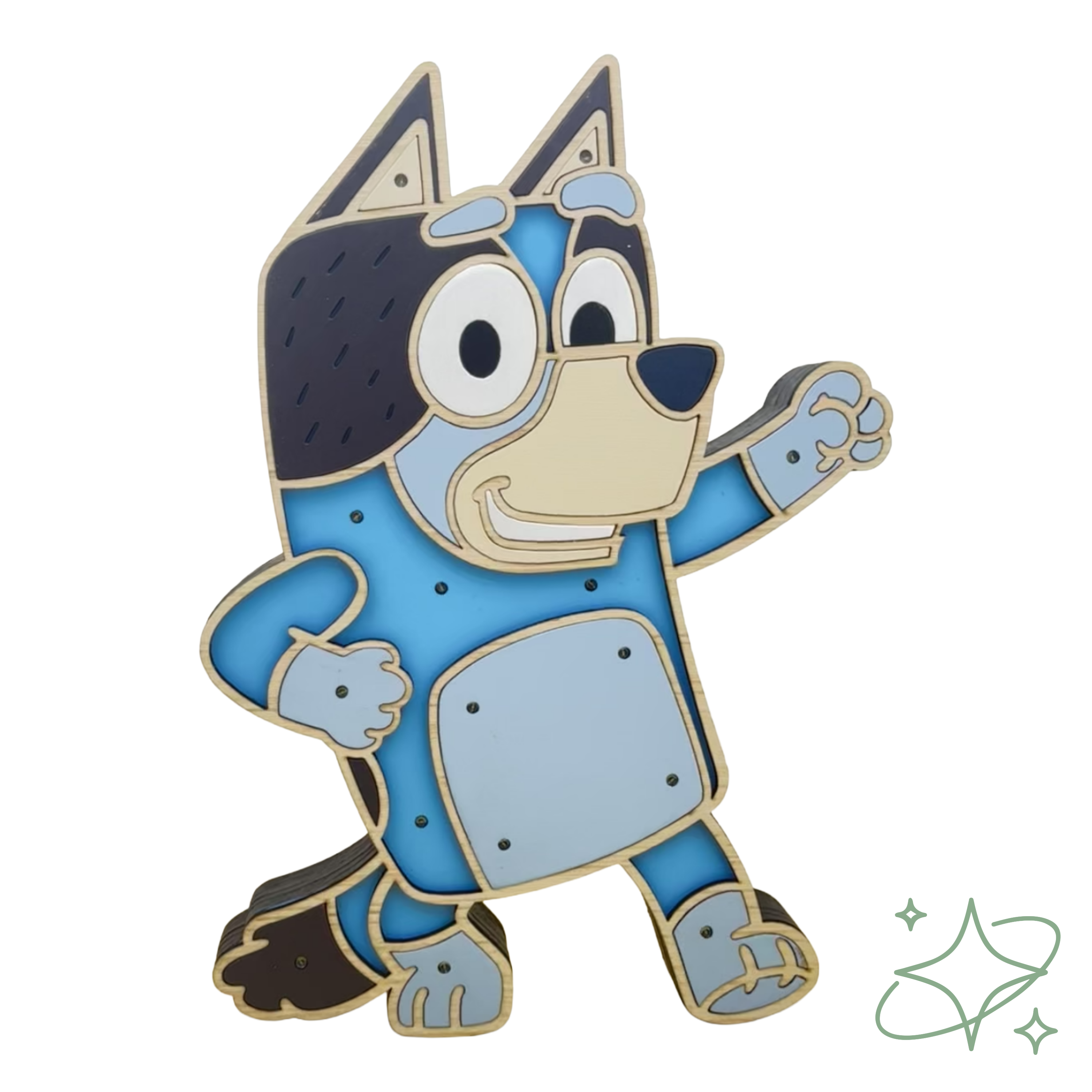 Lampada per Bambini Bluey - Luce Notturna Personalizzata in Legno per Cameretta.