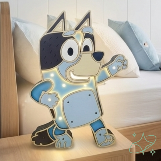 Lampada Bluey LED da Comodino - Luce Notturna Bambini in MDF - AllCraftLab