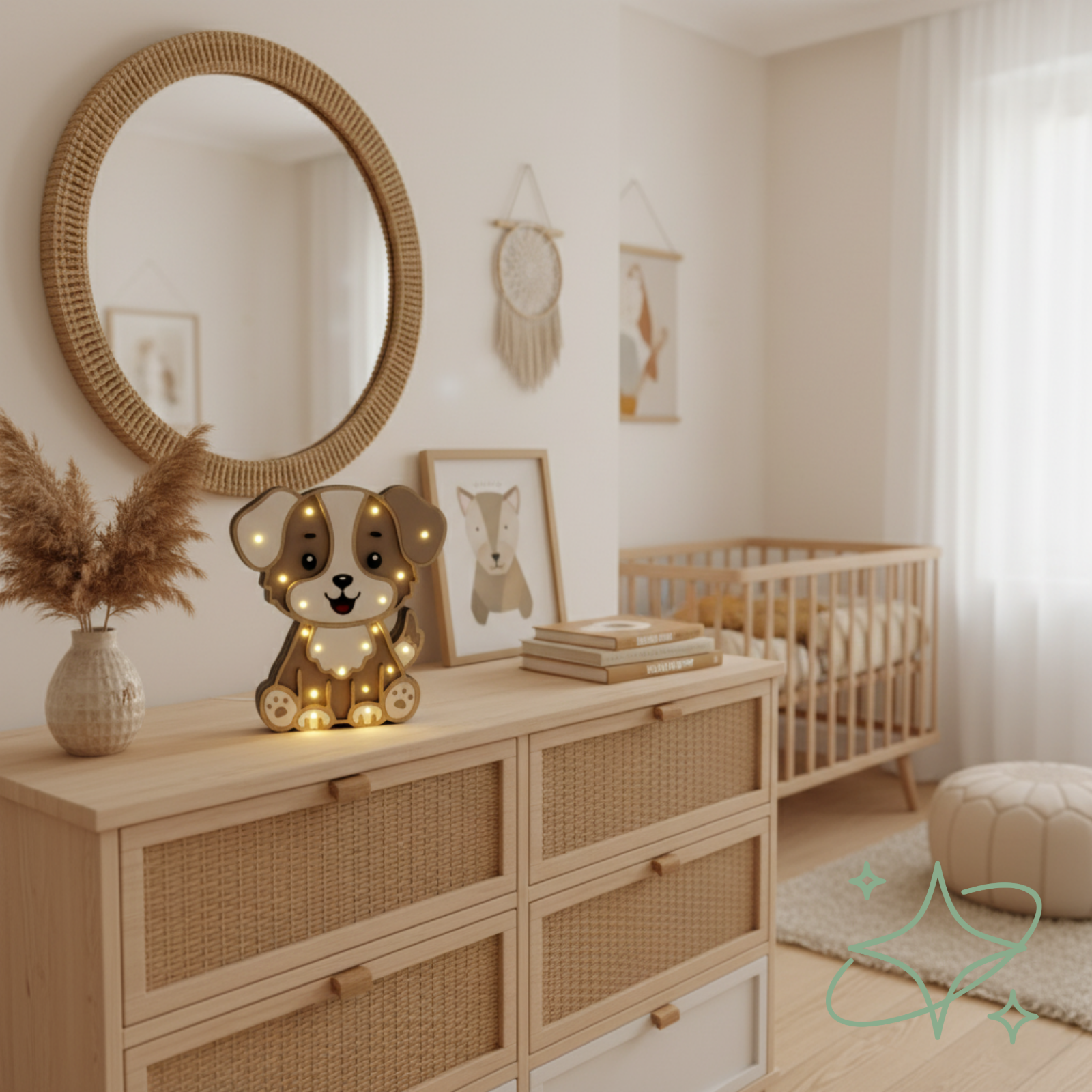 Lampada Cameretta Cagnolino Luki in Legno Artigianale - Luce Notte Cameretta | AllCraft