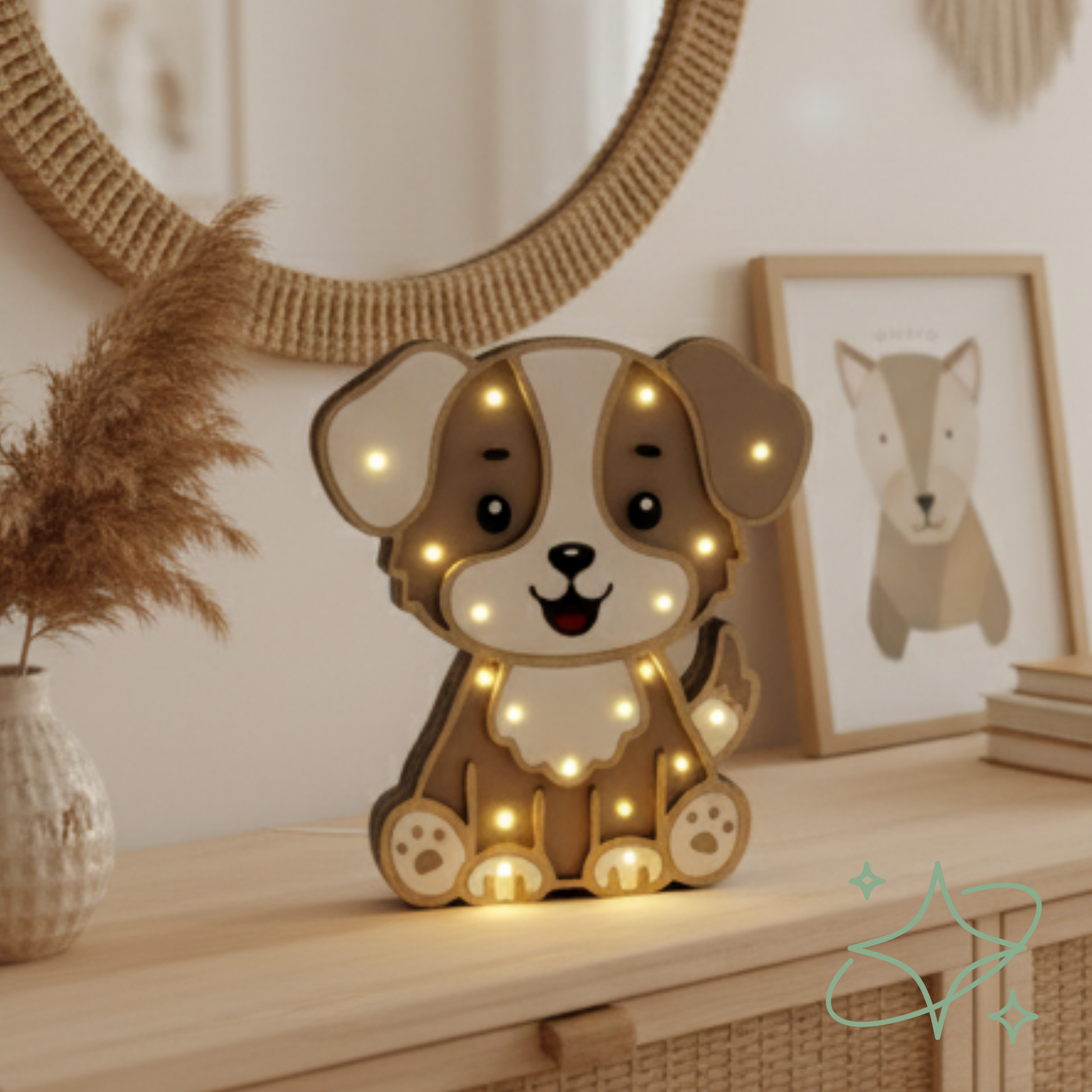 Lampada Cameretta Cagnolino Luki in Legno Artigianale - Luce Notte Cameretta | AllCraft