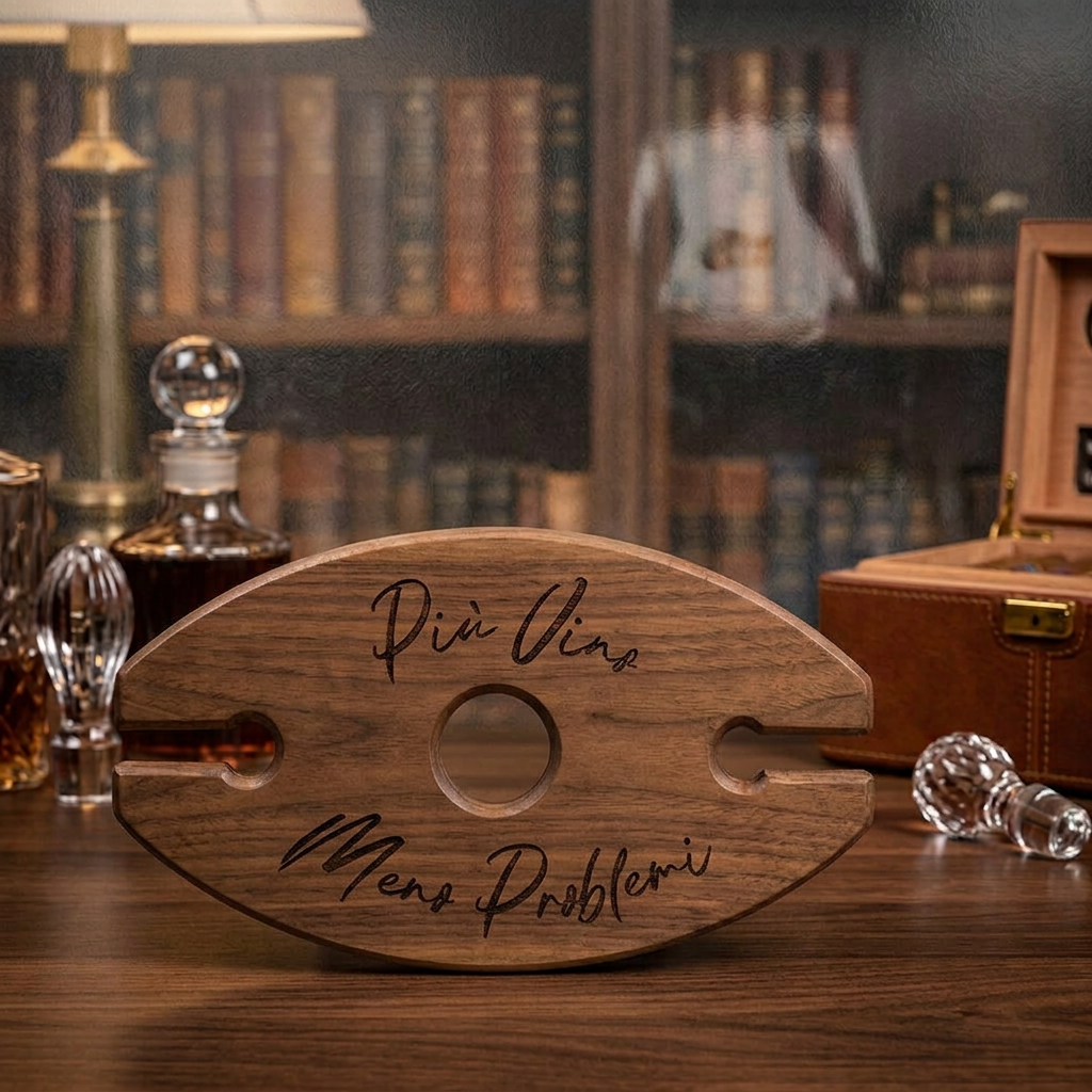 Set vino personalizzato con 2 calici incisi e wine caddy in noce
