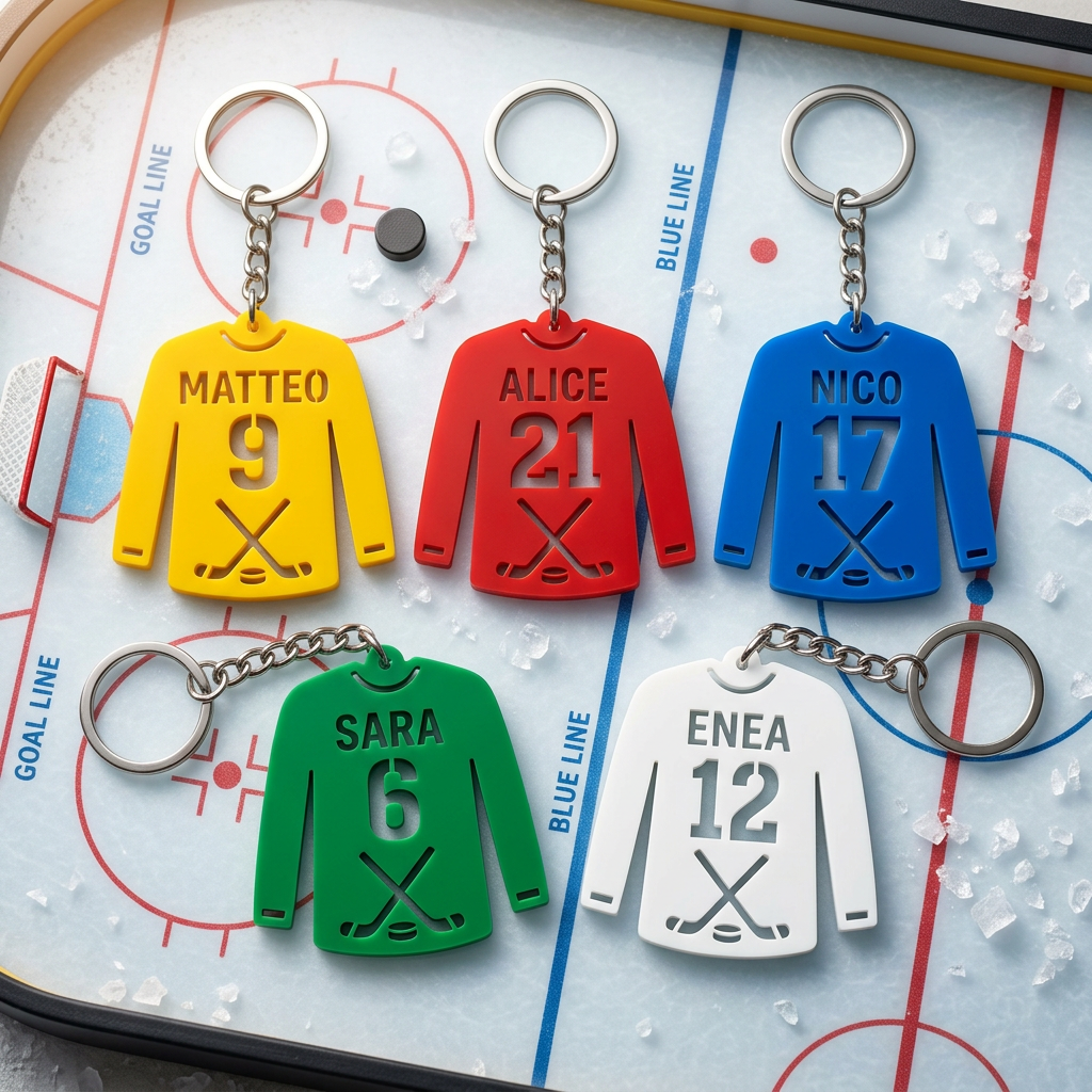 Proposta portachiavi hockey personalizzati in giallo rosso blu verde e bianco